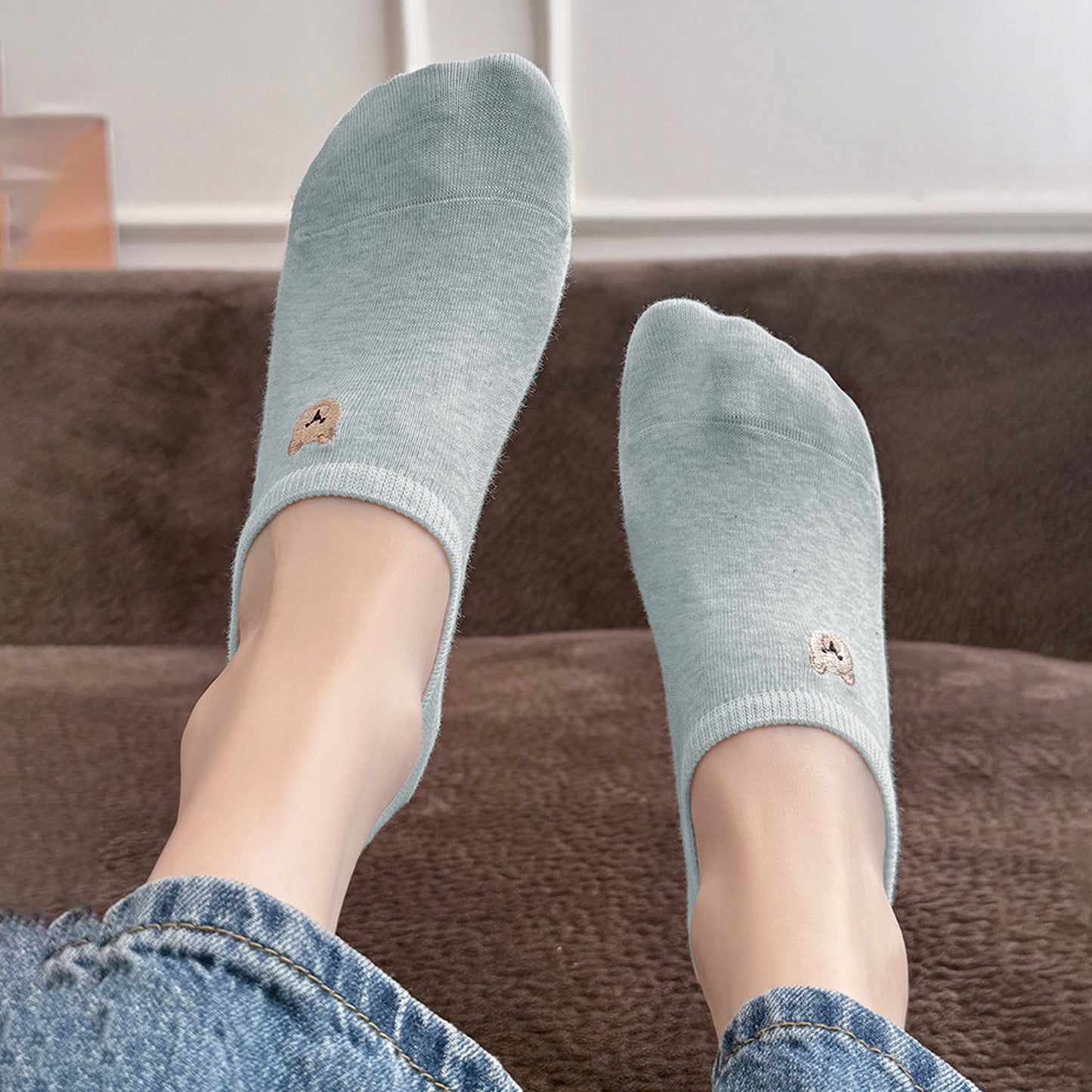 6pk Cute Bear Embroidered No-Show Socks