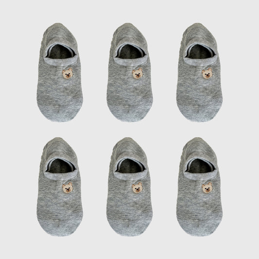 6pk Cute Bear Embroidered No-Show Socks
