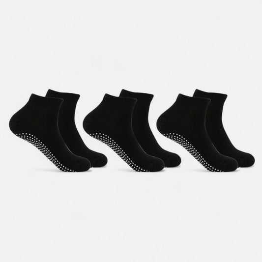 Ankle Grip Socks 3-Pack with Textured Soles and Cushioned Knit Design for Indoor Stability