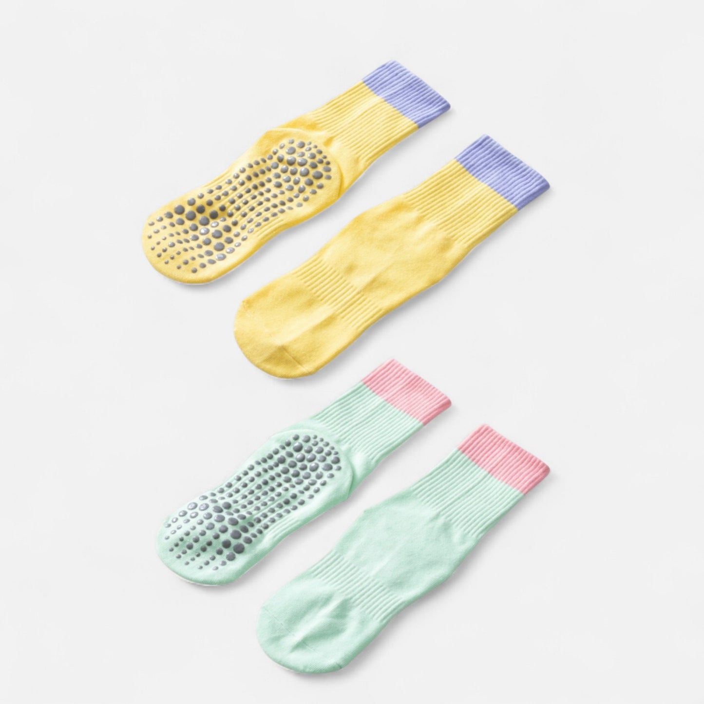 Crew Grip Socks 2-Pack with Contrast Cuffs and Raised Textured Soles for Indoor Comfort