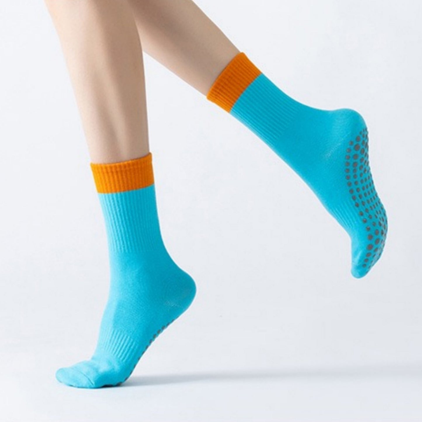 Crew Grip Socks 2-Pack with Contrast Cuffs and Raised Textured Soles for Indoor Comfort