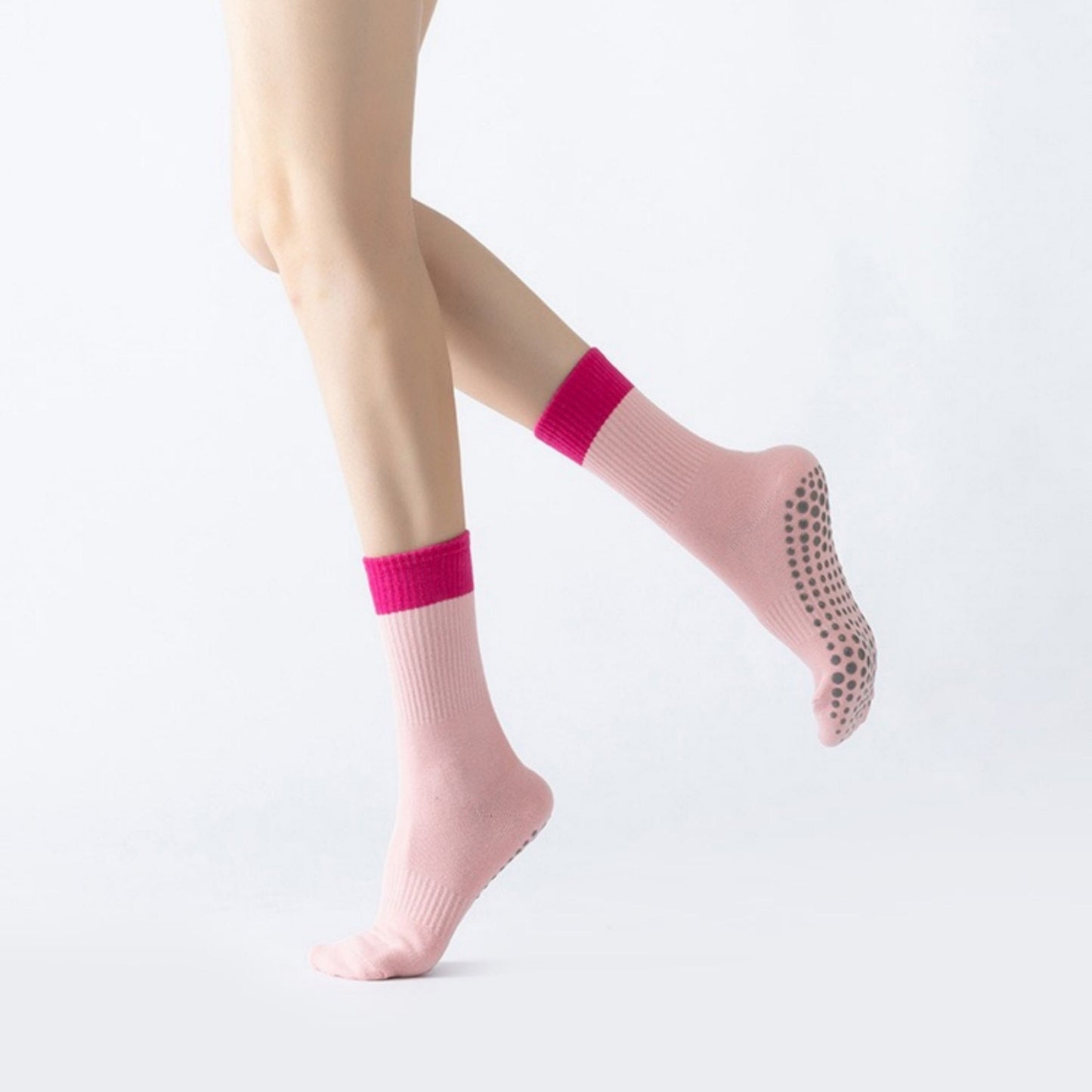 Crew Grip Socks 2-Pack with Contrast Cuffs and Raised Textured Soles for Indoor Comfort