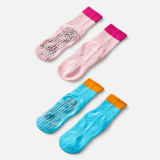 Crew Grip Socks 2-Pack with Contrast Cuffs and Raised Textured Soles for Indoor Comfort
