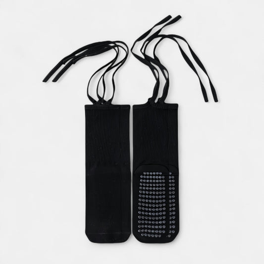 2-Pack Over-the-Calf Grip Socks with Ribbon Tie and Non-Slip Sole for Barre Pilates Yoga