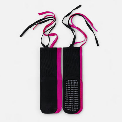 2-Pack Over-the-Calf Grip Socks with Ribbon Tie and Non-Slip Sole for Barre Pilates Yoga