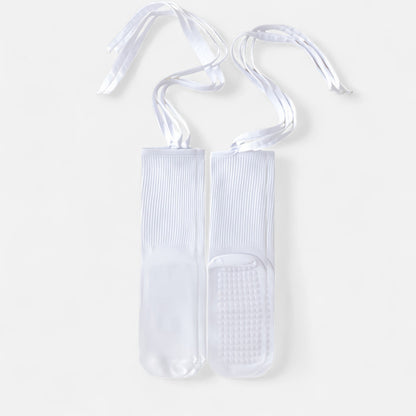 2-Pack Over-the-Calf Grip Socks with Ribbon Tie and Non-Slip Sole for Barre Pilates Yoga