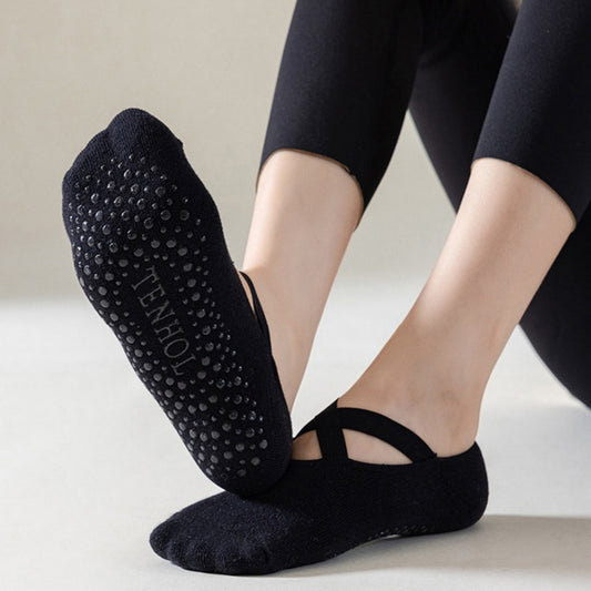 3-Pack Ballet Style Grip Socks with Crisscross Elastic and Non-Slip Soles for Barre Pilates Yoga