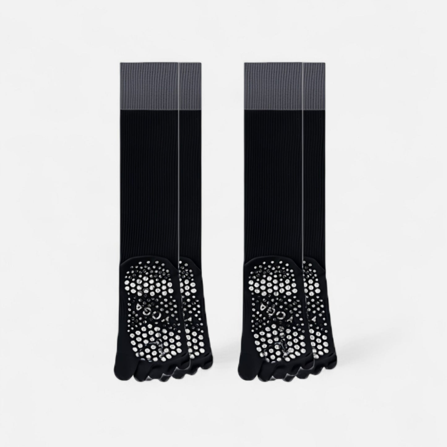 2-Pack Knee High Grip Toe Socks with Ribbed Fabric and Non-Slip Soles for Yoga and Studio Workouts