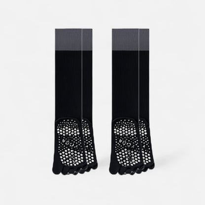 2-Pack Knee High Grip Toe Socks with Ribbed Fabric and Non-Slip Soles for Yoga and Studio Workouts