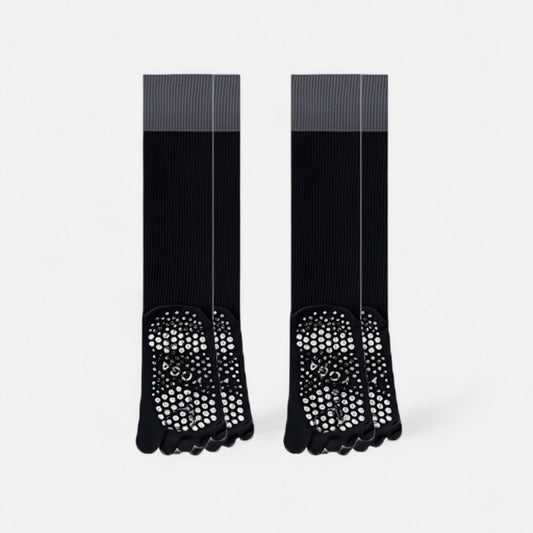 2-Pack Knee High Grip Toe Socks with Ribbed Fabric and Non-Slip Soles for Yoga and Studio Workouts