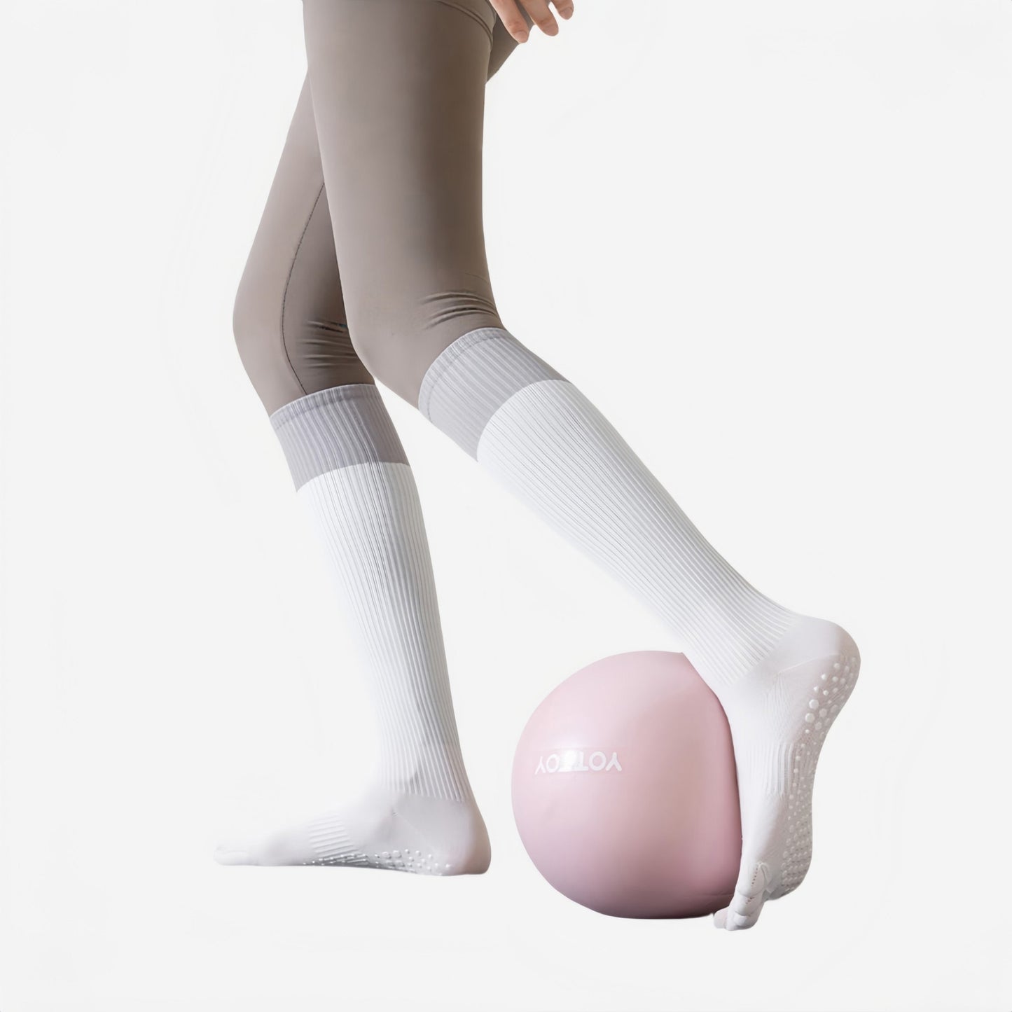 2-Pack Knee High Grip Toe Socks with Ribbed Fabric and Non-Slip Soles for Yoga and Studio Workouts