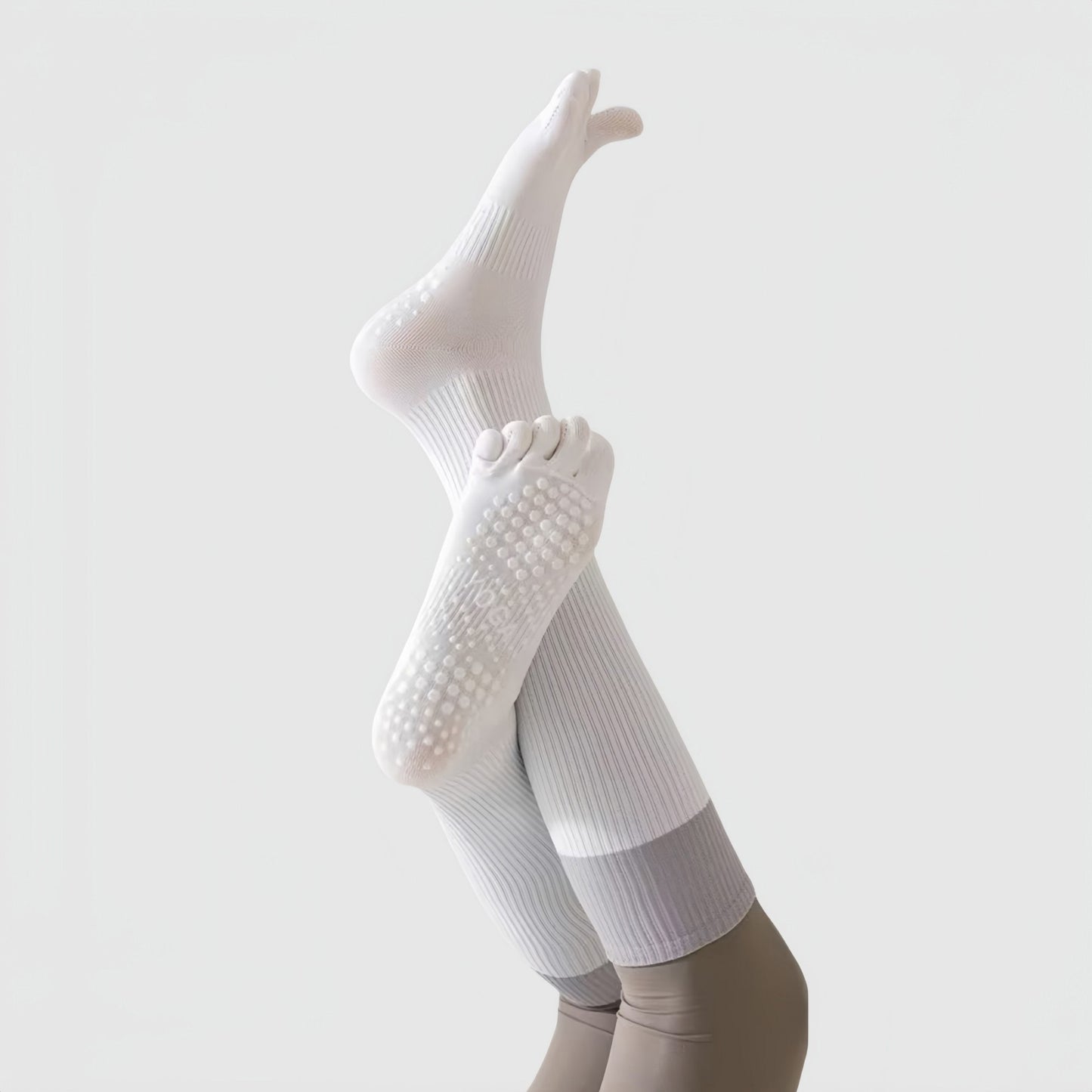 2-Pack Knee High Grip Toe Socks with Ribbed Fabric and Non-Slip Soles for Yoga and Studio Workouts