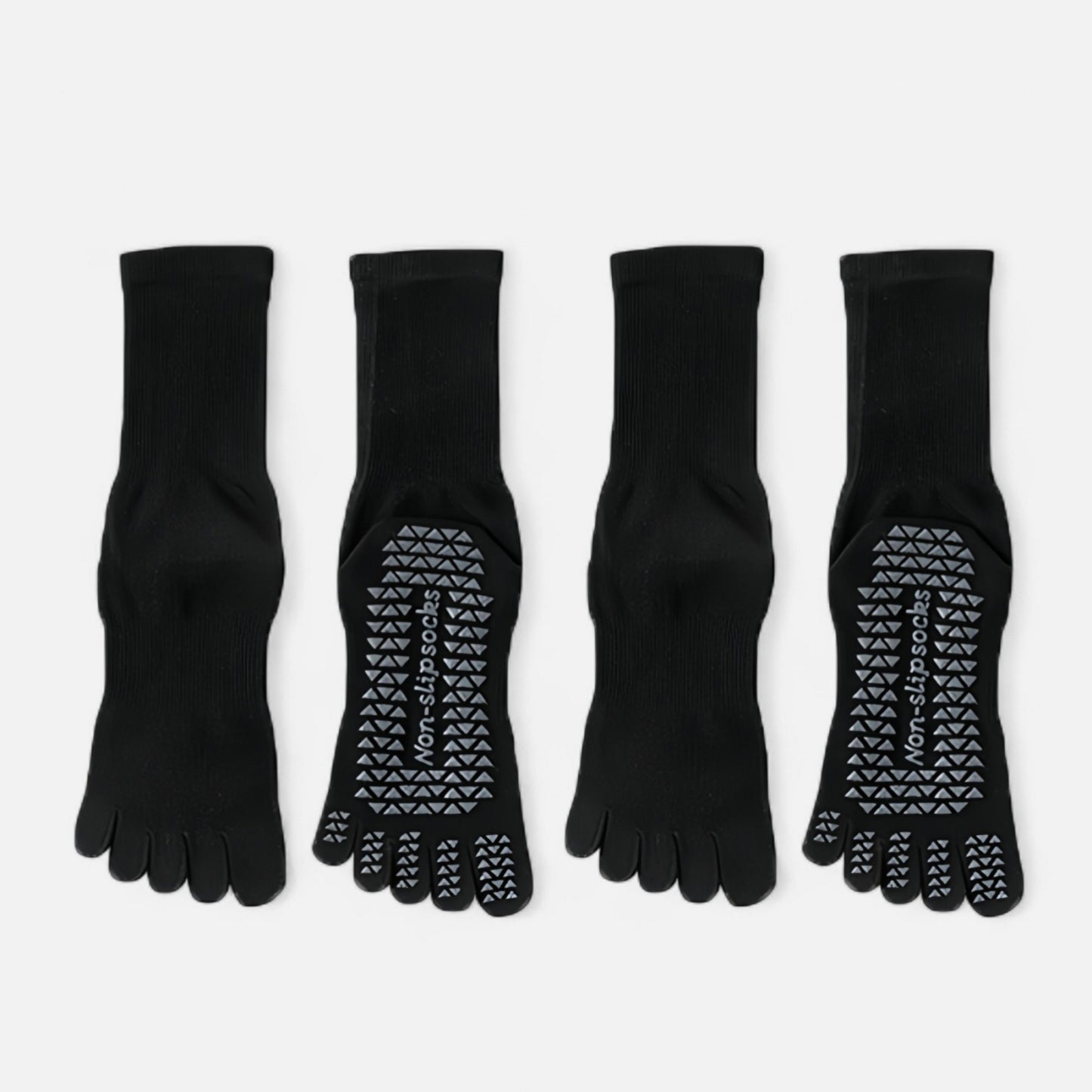 2-Pack Grip Toe Socks with Non-Slip Soles and Ribbed Knit in Neutral Tones for Yoga and Studio Classes