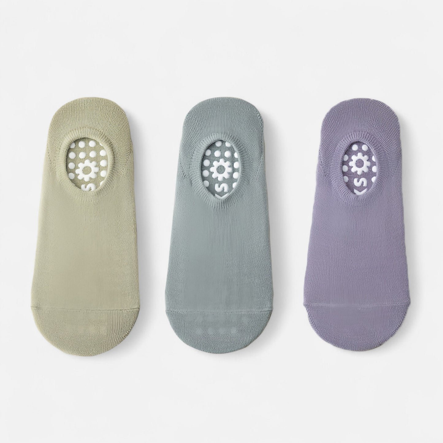 3-Pack Ballet Cut Grip Socks with Non-Slip Flower Sole Design for Pilates and Indoor Movement