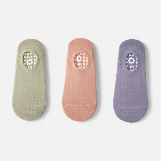 3-Pack Ballet Cut Grip Socks with Non-Slip Flower Sole Design for Pilates and Indoor Movement