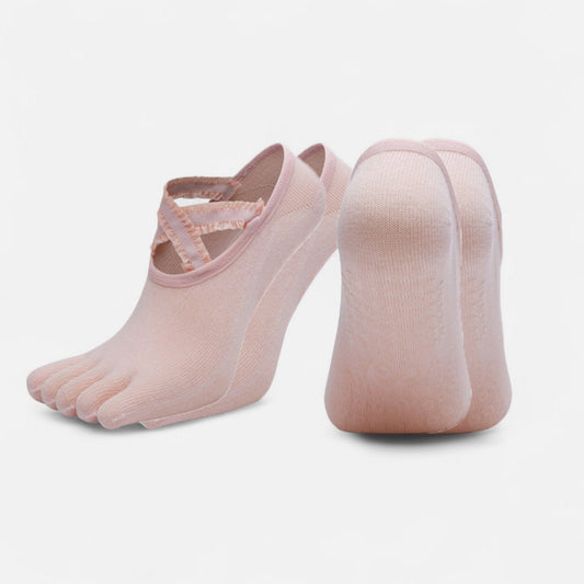 2-Pack Toe Grip Ballet Socks with Crisscross Elastic Bands and Soft Stretch Knit for Pilates or Barre