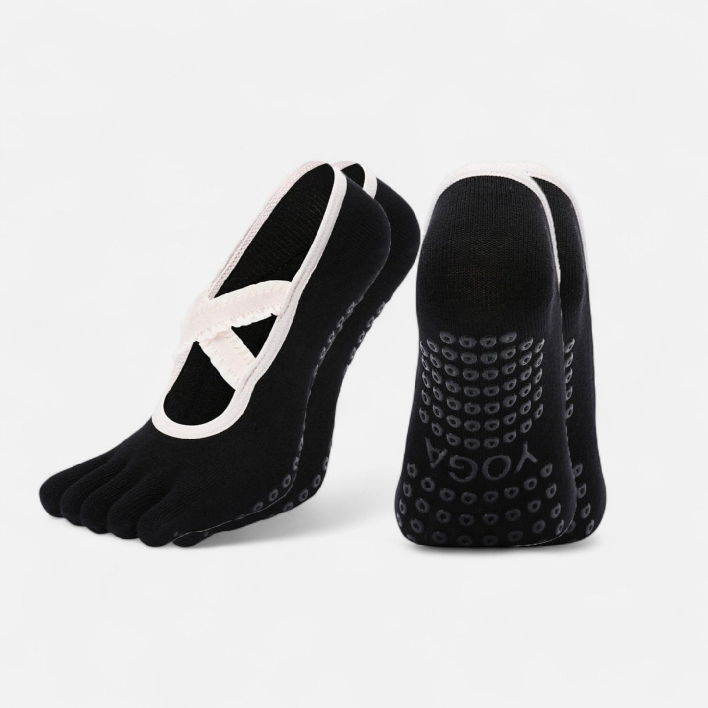 2-Pack Toe Grip Ballet Socks with Crisscross Elastic Bands and Soft Stretch Knit for Pilates or Barre