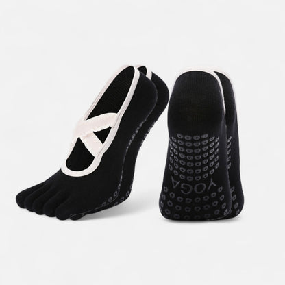 2-Pack Toe Grip Ballet Socks with Crisscross Elastic Bands and Soft Stretch Knit for Pilates or Barre