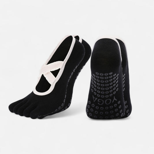 2-Pack Toe Grip Ballet Socks with Crisscross Elastic Bands and Soft Stretch Knit for Pilates or Barre