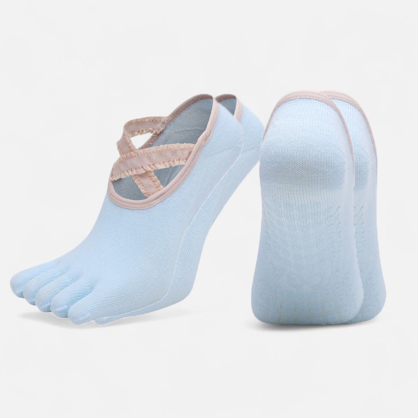 2-Pack Toe Grip Ballet Socks with Crisscross Elastic Bands and Soft Stretch Knit for Pilates or Barre