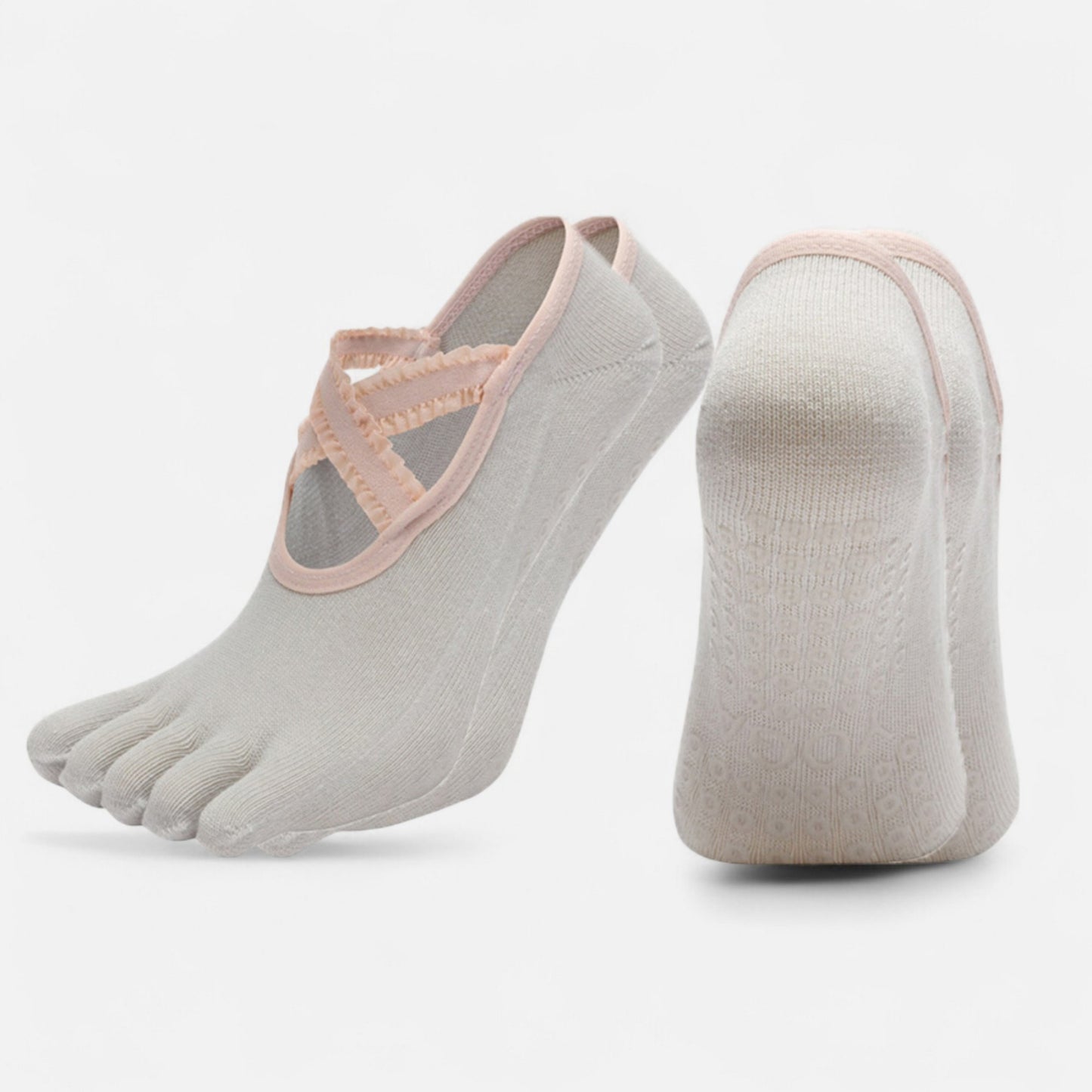 2-Pack Toe Grip Ballet Socks with Crisscross Elastic Bands and Soft Stretch Knit for Pilates or Barre