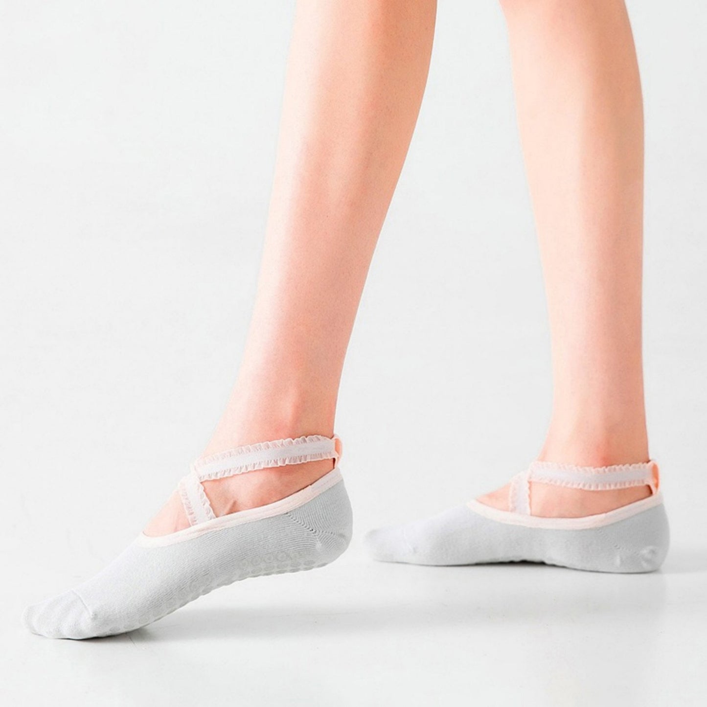 2-Pack Ballet Style Grip Socks with Crisscross Elastic Straps and Non-Slip Soles for Yoga or Pilates