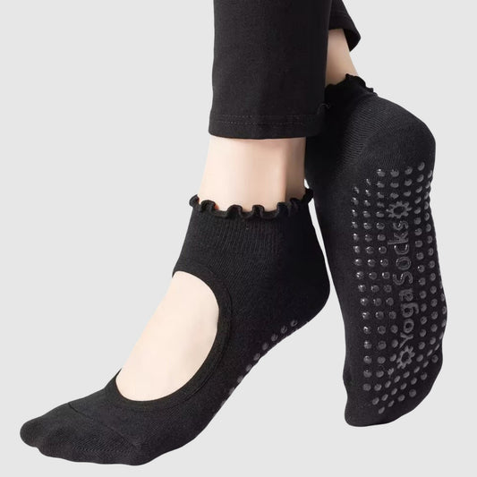 3-Pack Non-Slip Ballet Cut Ankle Socks with Ruffled Trim and Grip Soles for Yoga or Daily Wear
