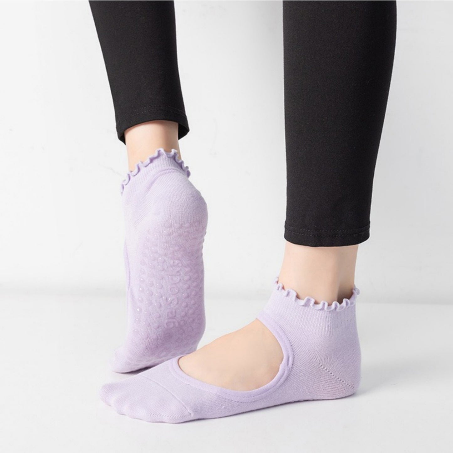 3-Pack Non-Slip Ballet Cut Ankle Socks with Ruffled Trim and Grip Soles for Yoga or Daily Wear