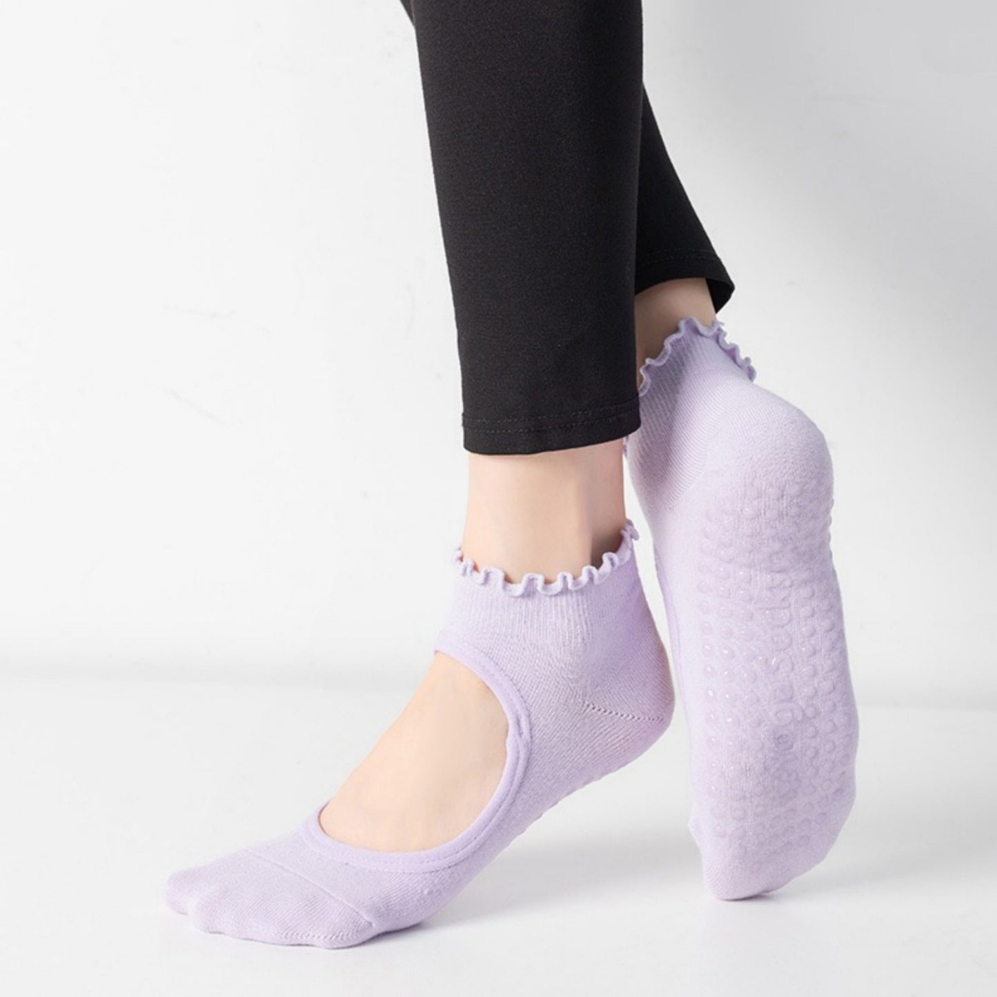 3-Pack Non-Slip Ballet Cut Ankle Socks with Ruffled Trim and Grip Soles for Yoga or Daily Wear