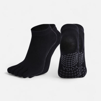 2-Pack Five-Toe Non-Slip Ankle Socks with Grip Soles for Yoga Pilates and Barefoot Stability