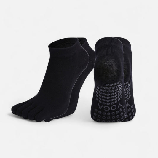 2-Pack Five-Toe Non-Slip Ankle Socks with Grip Soles for Yoga Pilates and Barefoot Stability