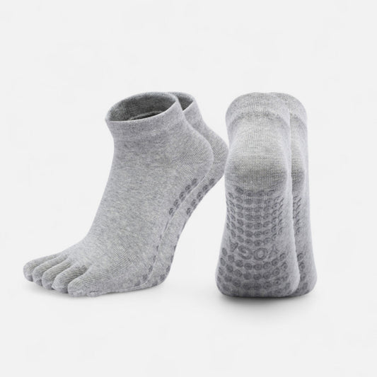 2-Pack Five-Toe Non-Slip Ankle Socks with Grip Soles for Yoga Pilates and Barefoot Stability