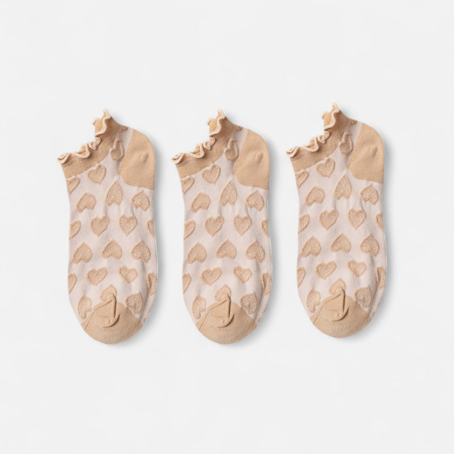 3-Pack Heart Knit Ankle Socks with Ruffle Trim and Soft Stretchy Fabric