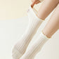 3 Pairs Ruffle Trim Crew Socks Soft Cotton Knit Lightweight Ribbed Texture with Scalloped Edge for Everyday Wear