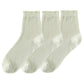 3 Pairs Ruffle Trim Crew Socks Soft Cotton Knit Lightweight Ribbed Texture with Scalloped Edge for Everyday Wear