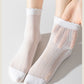 3 Pairs Ruffle Trim Crew Socks Soft Cotton Knit Lightweight Ribbed Texture with Scalloped Edge for Everyday Wear