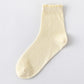 3 Pairs Ruffle Trim Crew Socks Soft Cotton Knit Lightweight Ribbed Texture with Scalloped Edge for Everyday Wear