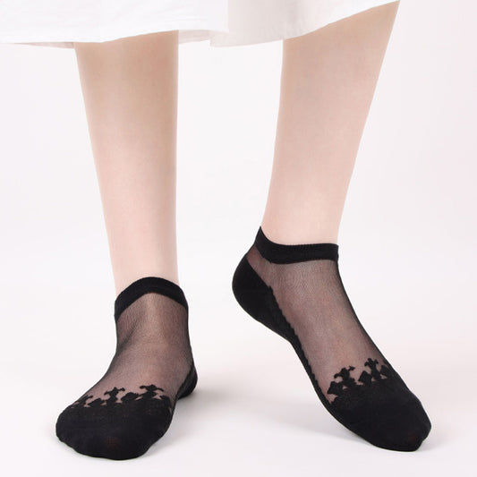 Sheer Mesh Ankle Socks with Soft Knit Sole and Delicate Lace Trim Lightweight Breathable Low-Cut Design