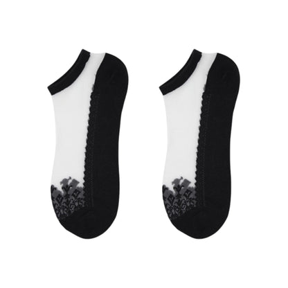 Sheer Mesh Ankle Socks with Soft Knit Sole and Delicate Lace Trim Lightweight Breathable Low-Cut Design