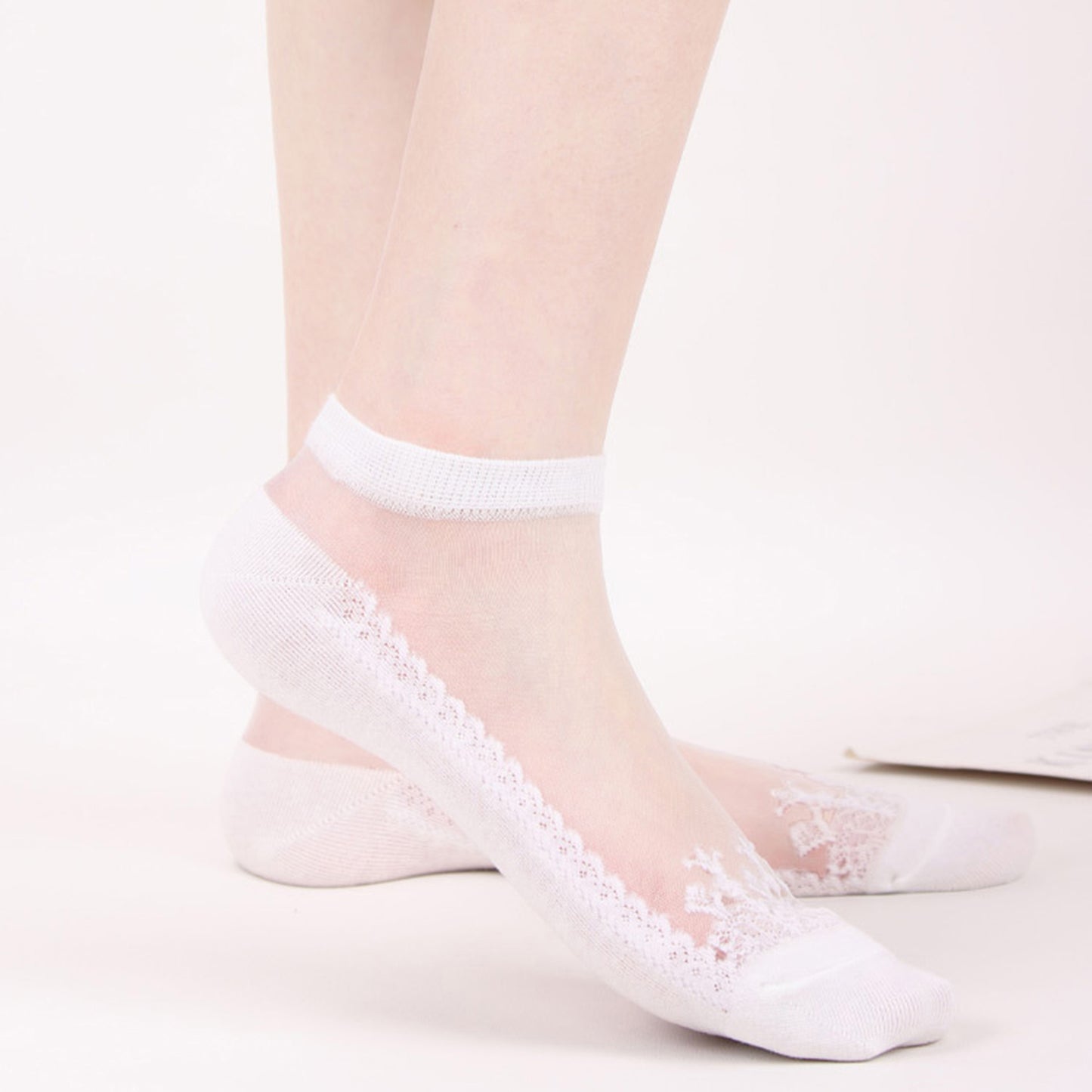 Sheer Mesh Ankle Socks with Soft Knit Sole and Delicate Lace Trim Lightweight Breathable Low-Cut Design