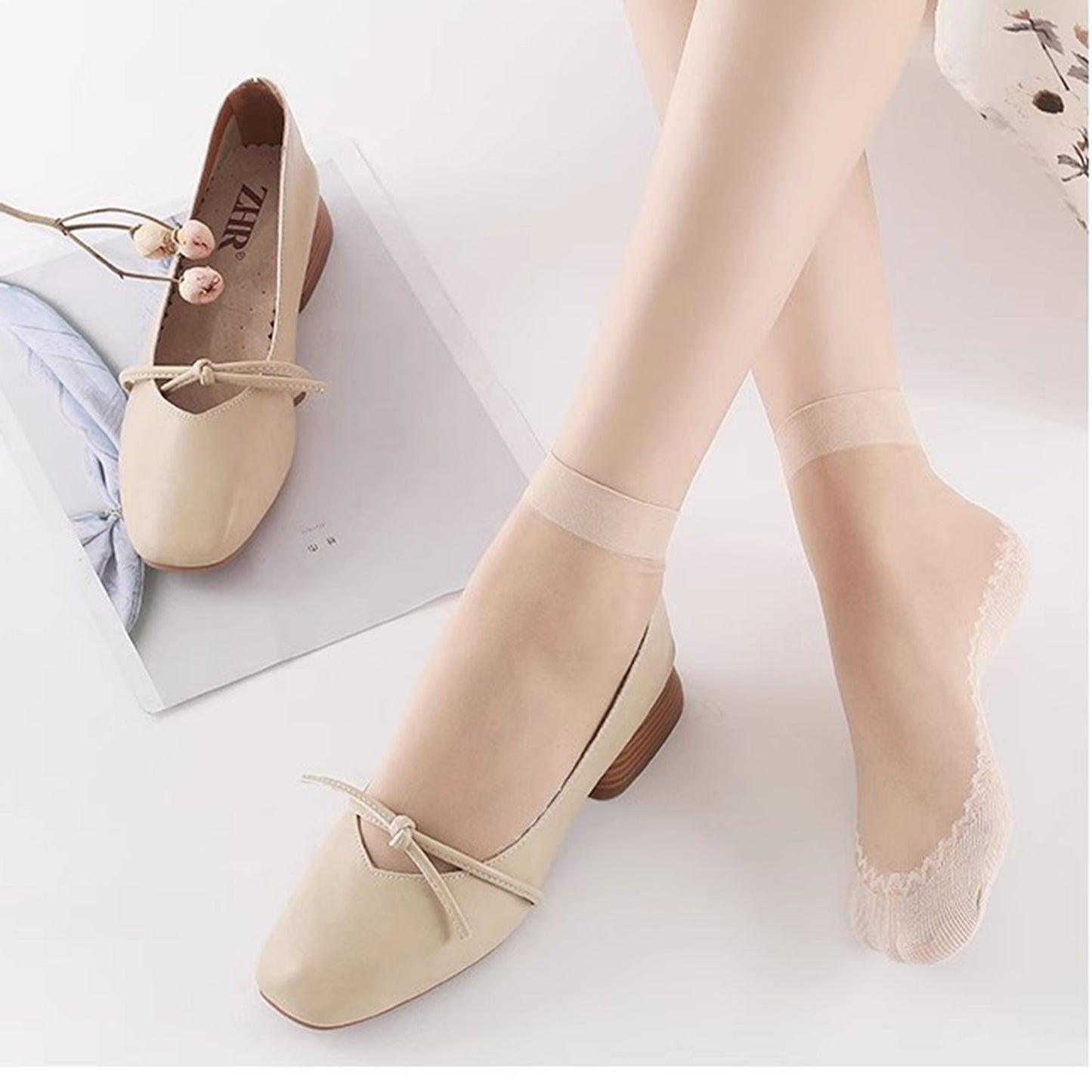 5-Pack Sheer No Show Liner Socks with Non-Slip Heel Grip Lightweight Invisible Design