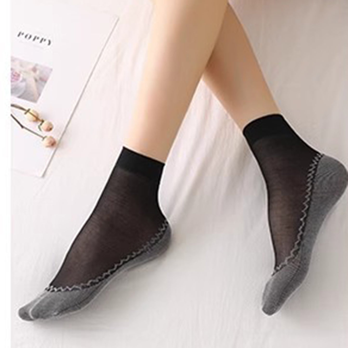 5-Pack Sheer No Show Liner Socks with Non-Slip Heel Grip Lightweight Invisible Design