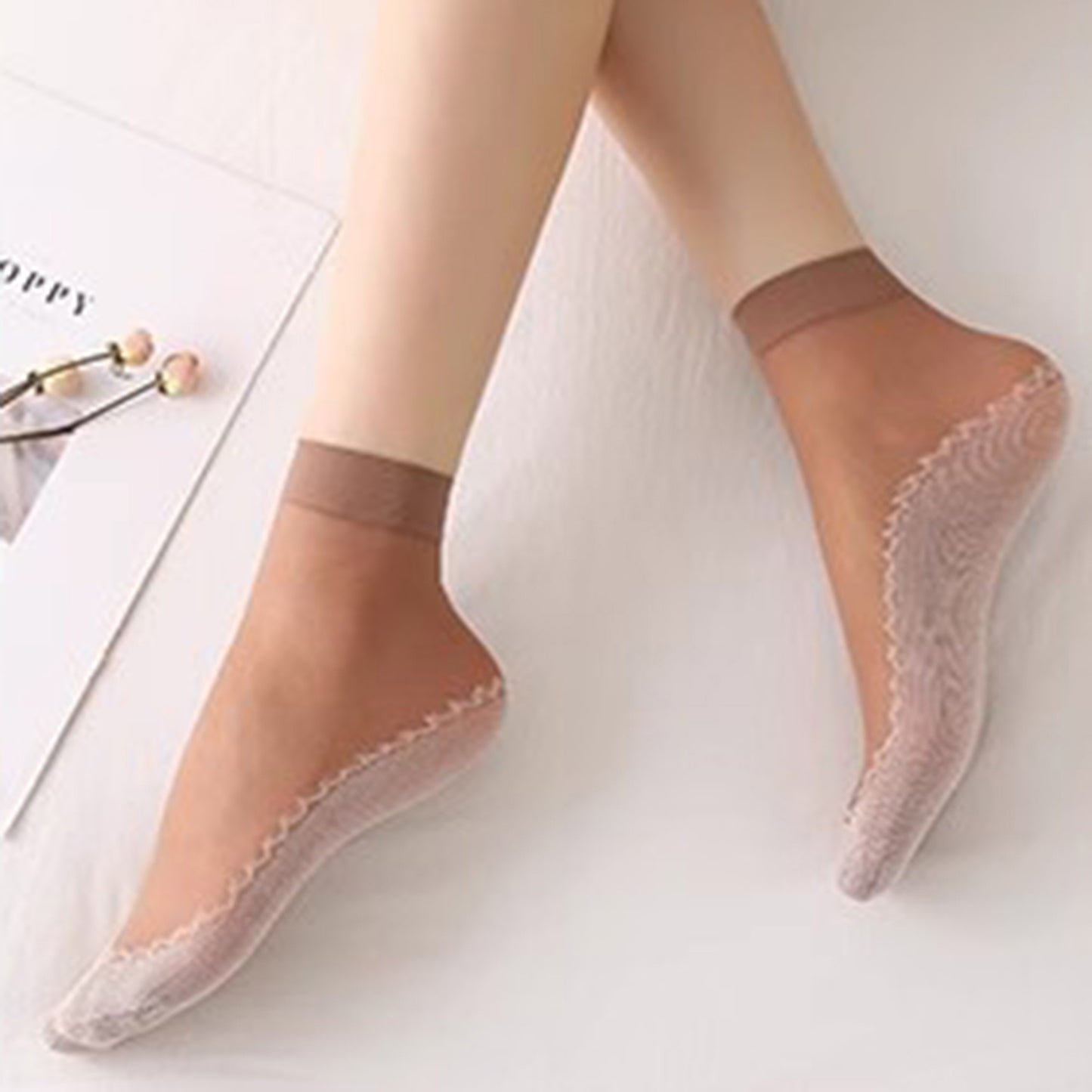 5-Pack Sheer No Show Liner Socks with Non-Slip Heel Grip Lightweight Invisible Design