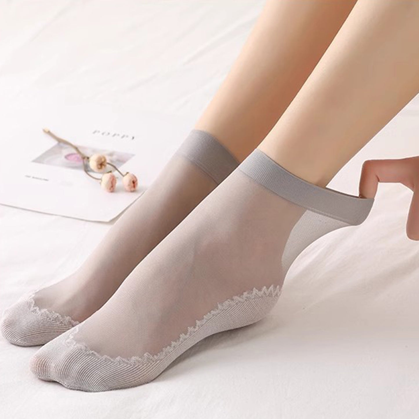 5-Pack Sheer No Show Liner Socks with Non-Slip Heel Grip Lightweight Invisible Design