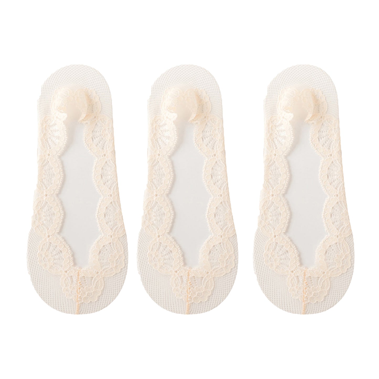 3-Pack Low Cut Lace Liner Socks with Non-Slip Heel Grip No Show Design