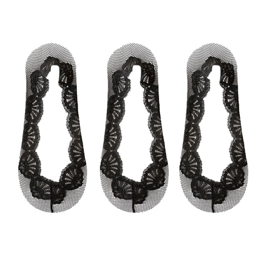 3-Pack Low Cut Lace Liner Socks with Non-Slip Heel Grip No Show Design