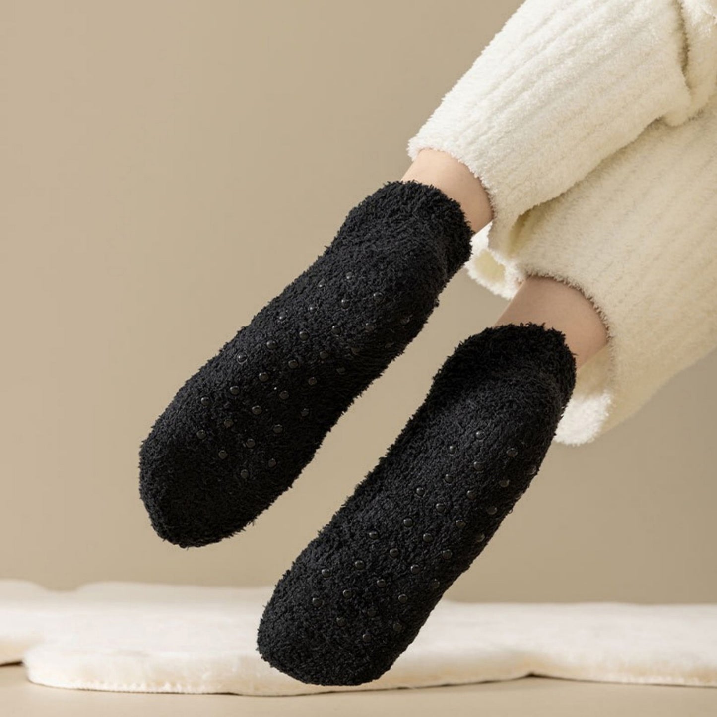 3-Pack Non-Slip Plush Fuzzy Ankle Socks with Grips and Soft Cozy Texture
