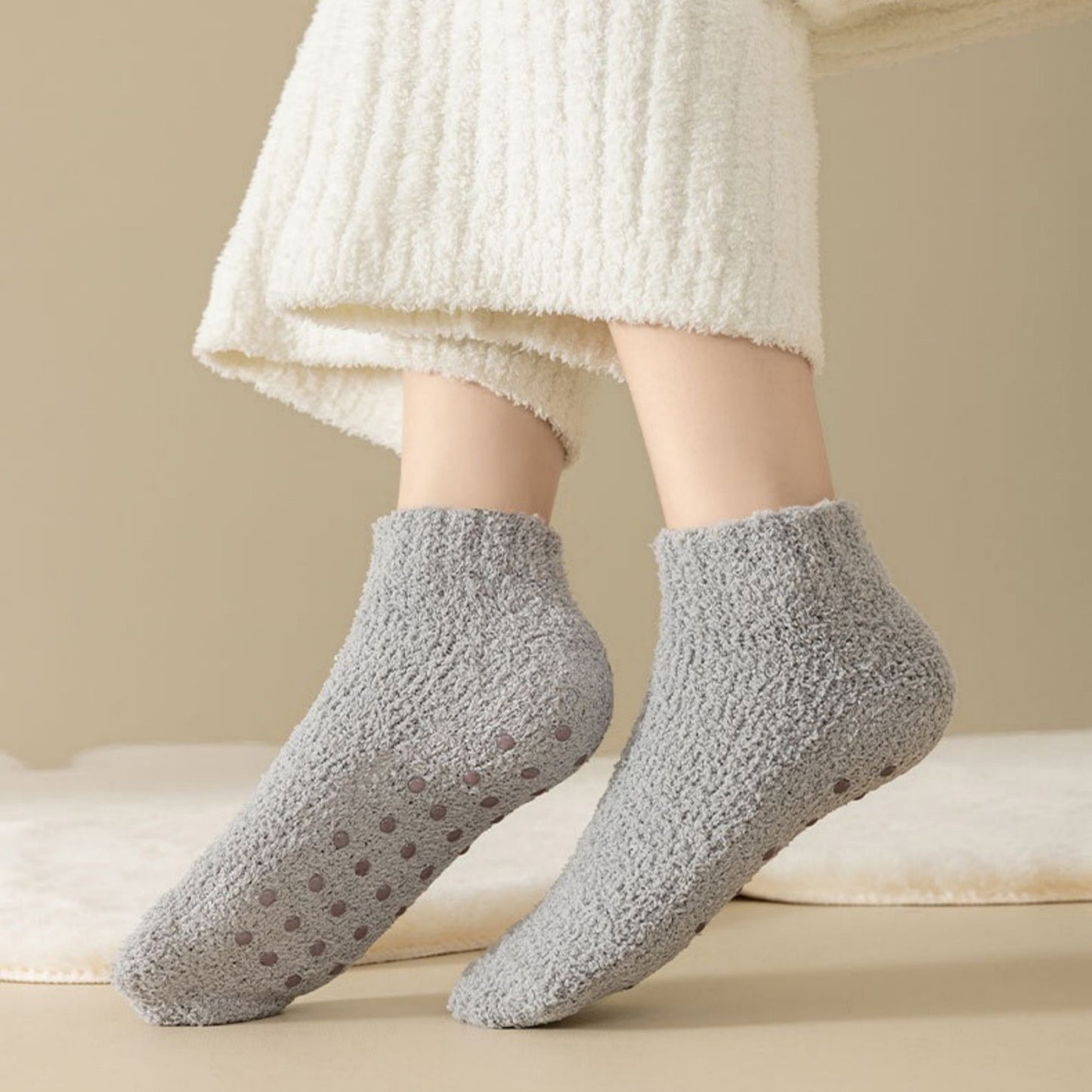 3-Pack Non-Slip Plush Fuzzy Ankle Socks with Grips and Soft Cozy Texture
