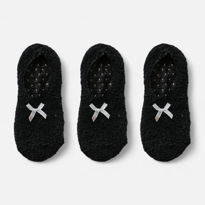 3-Pack Non-Slip Plush Fuzzy Slipper Socks with Fabric Bow and Grip Bottoms
