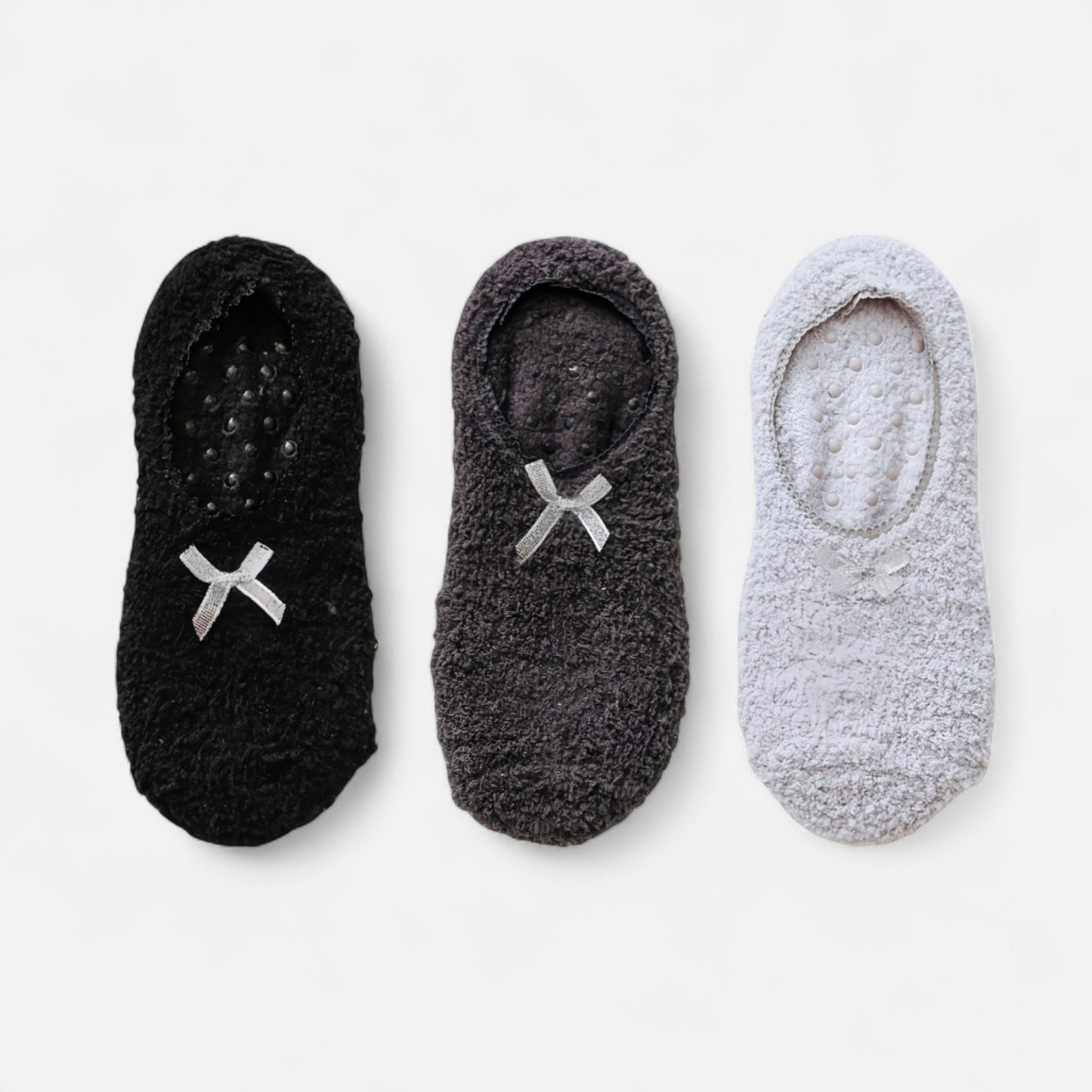 3-Pack Non-Slip Plush Fuzzy Slipper Socks with Fabric Bow and Grip Bottoms